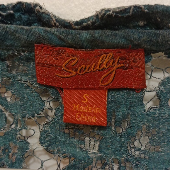 Scully Ladies BOHO Lace Flare Duster. Soft teal blue and gray. Gently used. - Picture 3 of 5
